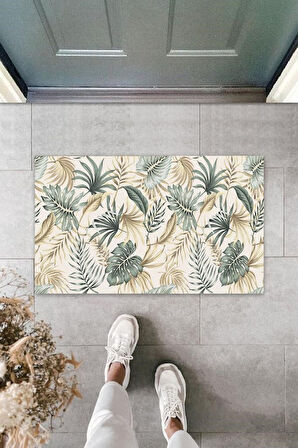 Dijital Yaprak Açık Kahve Kapı Paspası Dış Mekan Paspas K-3051