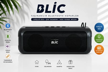 Blic BLS-72 12W Bluetooth 5.4 Taşınabilir Hoparlör TWS Stereo USB TF Kart Type-C Siyah