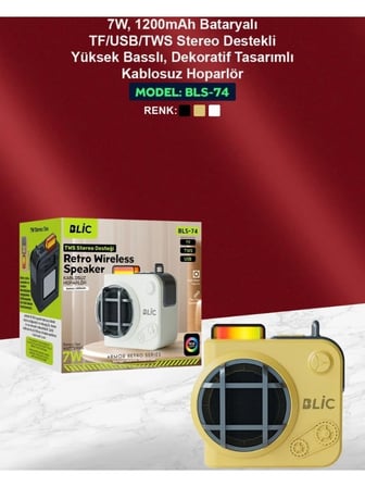 Blic BLS-74 7W Retro Bluetooth Hoparlör, RGB Işık, TWS Stereo, USB & TF Kart, 1200mAh Siyah