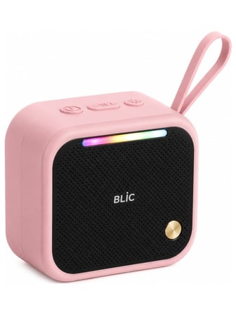 Blic BLS-87 Bluetooth 5.4 Taşınabilir Mini Hoparlör 6W Güçlü Ses LED Işıklı Askı Aparatlı Kablosuz Speaker Pembe