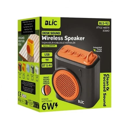 Blic BLS-92 6W Bluetooth 5.4 Kablosuz Hoparlör 1200mAh USB TF Kart Type-C Askılı Taşınabilir Mini Speaker Siyah