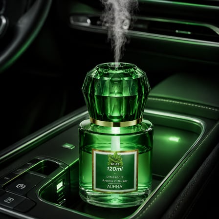 Auhma AF-13 120ml Şarjlı Ultrasonik Araç Koku Difüzörü Yeşil Ambiyans Işıklı Mingdao Esans Aroma Yayıcı