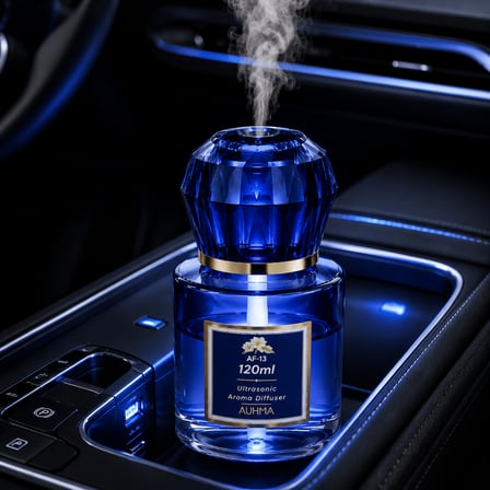 Auhma AF-13 120ml Şarjlı Ultrasonik Araç Koku Difüzörü Mavi Ambiyans Işıklı Forest Esans Aroma Yayıcı