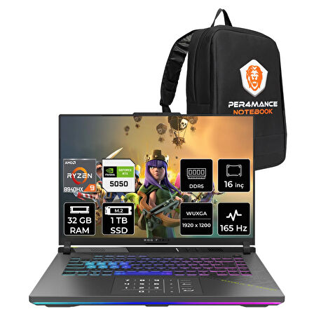 ASUS Rog Strix G16 R9 8940HX 32GB 1TB SSD RTX5050/8GB 165Hz 16" WUXGA FDOS Gaming Laptop G614PH