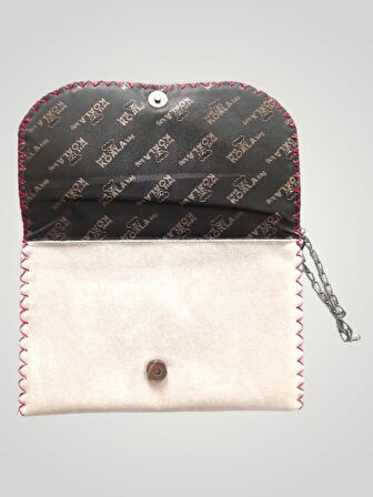 Vegan Deri Portföy/Clutch Tasarım Çanta - Koyu Krem Renk - Boyutları 17/26