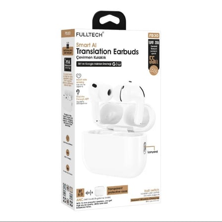 Fulltech FB30 ANC Bluetooth 6.0 Kulaklık 55 Dil AI Çeviri Kalp Atış Ölçümü Kablosuz Şarj IPX4 Kılıf Hediyeli