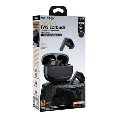 Fulltech FB32 TWS 4 Mikrofonlu Bluetooth Kulaklık ANC ENC Gürültü Engelleme Deri Dokulu Şarj Kutulu