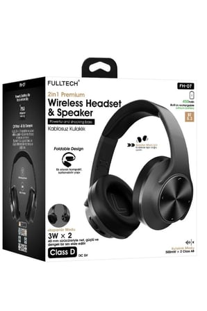 Fulltech FH-07 2'si 1 Arada Bluetooth Kulak Üstü Kulaklık ve Hoparlör 2x3W 450mAh Katlanabilir Siyah