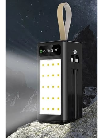 PW-85 30.000 mAh Powerbank LCD Göstergeli 4xUSB Dahili Type-C Lightning Kablolu 20 LED Fenerli Hızlı Şarj