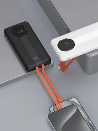 PW-106 10.000 mAh Powerbank 22.5W 3A Hızlı Şarj LCD Göstergeli Dahili Type-C Lightning Kablolu USB-C Giriş Çıkış Beyaz