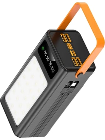 PW-125 50.000 mAh Solar Powerbank Güneş Enerjili Dahili Kablolu LED Fenerli Type-C USB Taşınabilir Şarj Cihazı