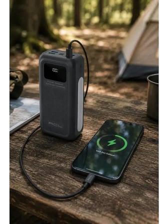 PW-128 10.000 mAh Powerbank 22.5W 3A PD QC Süper Hızlı Şarj 4 Dahili Kablolu LCD Göstergeli Işıldaklı