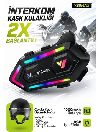 Blic Y20MAX Bluetooth 6.0 Motosiklet Kask İnterkom – 300M Çiftli Intercom, 25 Saat Konuşma, 1000mAh, RGB Işıklı, IPX6