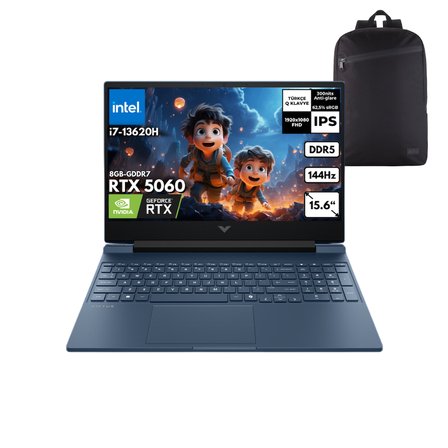 HP Victus 15-FA2038NT i7-13620H 24-GBDDR5 2 TBSSD RTX5060 (8GB-GDDR7) 15.6" 144Hz IPS FHD Windows 10 Home + QB Sırt Çantası C39D5EAQB68