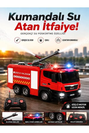 Uzaktan Kumandalı Su Atan İtfaiye Arabası - Şarjlı, Işıklı ve Sesli Oyuncak Araba İtfaiye Aracı