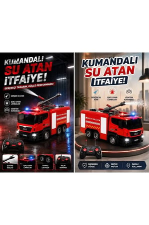 Uzaktan Kumandalı Su Atan İtfaiye Arabası - Şarjlı, Işıklı ve Sesli Oyuncak Araba İtfaiye Aracı