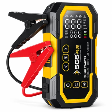 SGS Plus 4'ü 1 Arada Akım Korumalı Akü Takviye Cihazı – 12.000 mAh Powerbank, 150 PSI Lastik Şişirme, LED Fener