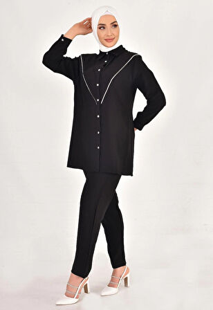 LİNA KETEN KUMAŞ TAŞ DETAYLI TESETTÜR 2Lİ TAKIM