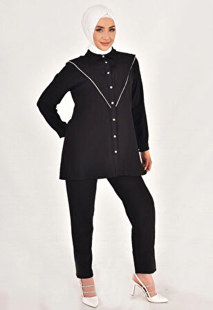 LİNA KETEN KUMAŞ TAŞ DETAYLI TESETTÜR 2Lİ TAKIM