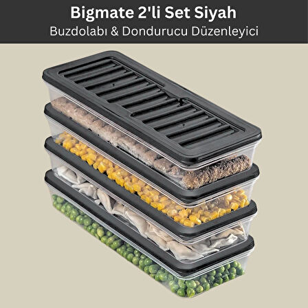 bigmate 2'li Şeffaf Saklama Kabı 2x1 Lt BGMT1115 Mikrodalga Buzdolabı ve Dondurucu Uyumlu Düzenleyici