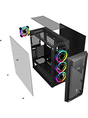 VENTO VG16AL MESH FSP 650W 80+ HYPER PRO 4x120MM RGB FAN E-ATX GAMING KASA