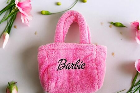 Barbie Peluş Fermuarlı Pembe Çanta Laptop Makyaj Günlük Çantası