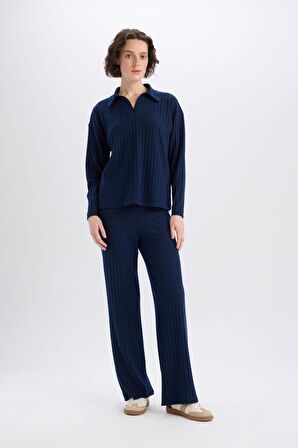 DeFacto Wide Leg Geniş Paça Eşofman Altı Normal Bel Fitilli Kaşkorse Kumaş Basic Düz B2405AX25SPNV31