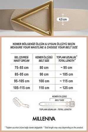 Üçgen Gold Tokalı Ekru Kalın Kadın Kemer 4.5 cm