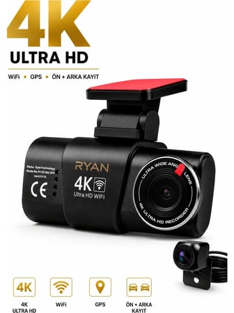 Bagajon Ryan Yapay Zeka Destekli 4K Ön 1080P Arka Araç Kamerası – WiFi GPS, Gece Görüşü, G-Sensor, Park Kiti Hediye