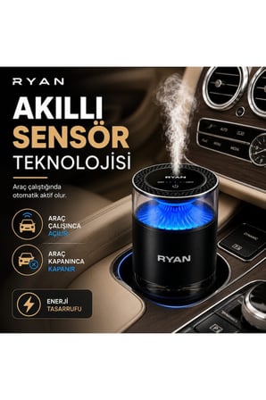 Ryan Cloud Mist Pro Akıllı Araç İçi Koku Difüzörü – Nano Mist, 360° Koku Yayılımı, 7 Renk LED, 800 mAh, 2 Kartuşlu