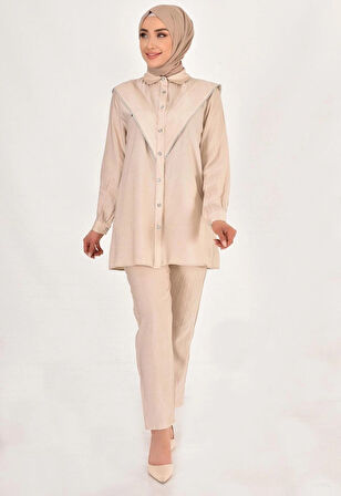 LİNA KETEN KUMAŞ TAŞ DETAYLI TESETTÜR 2Lİ TAKIM