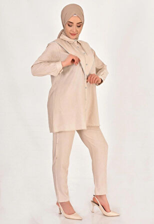 LİNA KETEN KUMAŞ TAŞ DETAYLI TESETTÜR 2Lİ TAKIM