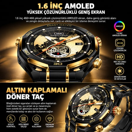Kalobee SK55 PRO AI Yapay Zeka Destekli 3 Kordonlu Akıllı Saat – 1.6" AMOLED, Bluetooth Görüşme, IP68, Kablosuz Şarj