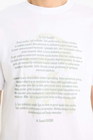 DeFacto %100 Pamuk Boxy Fit Bisiklet Yaka Baskılı Kısa Kollu Tişört F3568AX25SMWT34