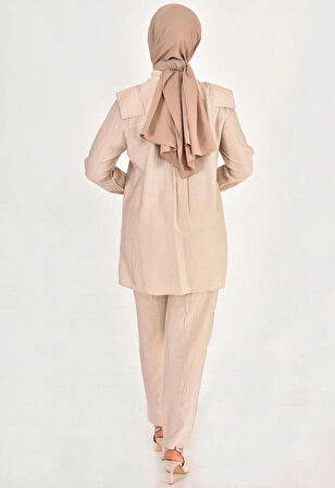 LİNA KETEN KUMAŞ TAŞ DETAYLI TESETTÜR 2Lİ TAKIM