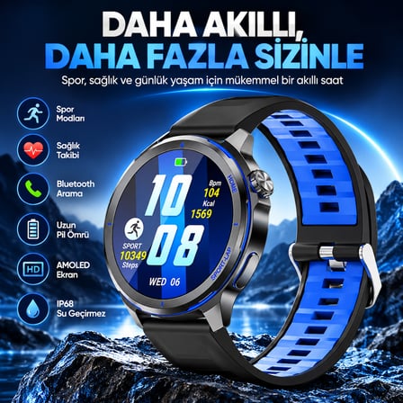 Kalobee SK58 Premium Akıllı Saat 1.53” – Bluetooth Arama & Çağrı Cevaplama, AI Sesli Asistan, Kalp Ritmi, Uyku ve Spor Takibi, IP68-Mavi