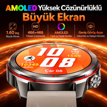 Kalobee SK58 Premium Akıllı Saat 1.53” – Bluetooth Arama & Çağrı Cevaplama, AI Sesli Asistan, Kalp Ritmi, Uyku ve Spor Takibi, IP68-Turuncu