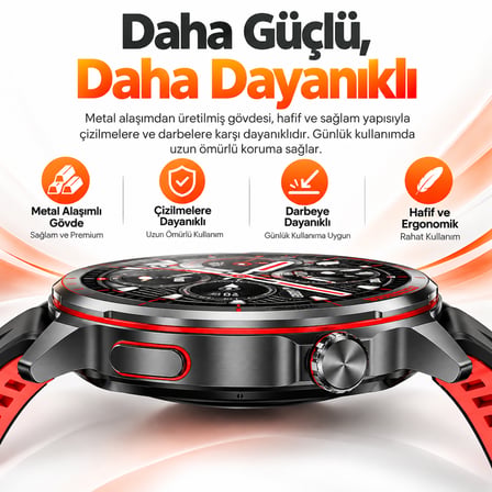 Kalobee SK58 Premium Akıllı Saat 1.53” – Bluetooth Arama & Çağrı Cevaplama, AI Sesli Asistan, Kalp Ritmi, Uyku ve Spor Takibi, IP68-Turuncu