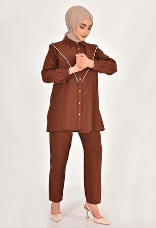 LİNA KETEN KUMAŞ TAŞ DETAYLI TESETTÜR 2Lİ TAKIM