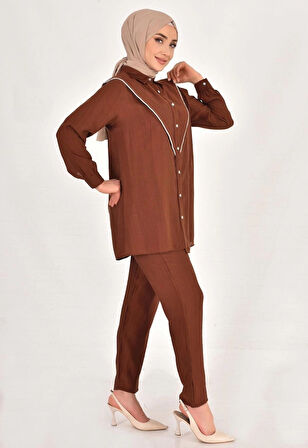 LİNA KETEN KUMAŞ TAŞ DETAYLI TESETTÜR 2Lİ TAKIM