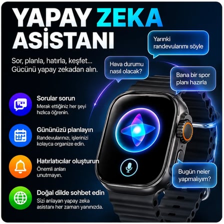HK12 Ultra 4 AI Akıllı Saat 2.02” AMOLED, ChatGPT, 21 Dil AI Çeviri, WhatsApp Yanıtlama, Bluetooth Arama, IP67-Siyah