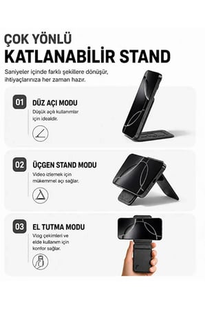 MagSafe Cüzdan Kartlık Güçlü Manyetik 360° Döner Standlı Telefon Kartlığı iPhone Uyumlu Deri Cüzdan Siyah