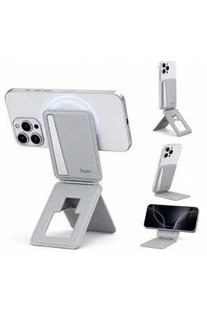 MagSafe Cüzdan Kartlık Güçlü Manyetik 360° Döner Standlı Telefon Kartlığı iPhone Uyumlu Deri Cüzdan Gri