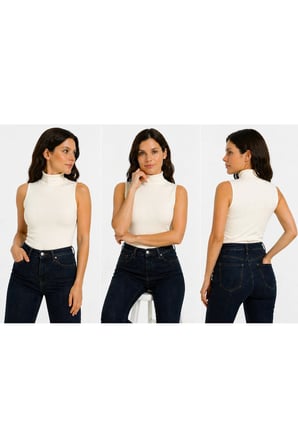 Body Yarım Yaka Kolsuz Viskon örme kumaş Body siyah beyaz 2 li paket