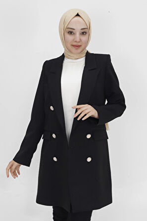 Sahte Cep Detaylı Kruvaze Yaka Blazer Ceket