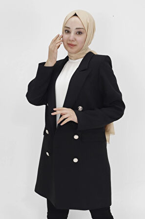 Sahte Cep Detaylı Kruvaze Yaka Blazer Ceket