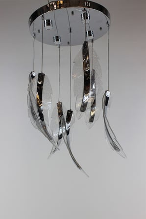 Lüks Krom Çemberli Seri 7li Kristalize Tüy Model Modern Led Avize