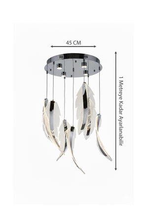 Lüks Krom Çemberli Seri 7li Kristalize Tüy Model Modern Led Avize