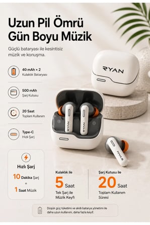 Ryan Neo ANC ENC Kablosuz Bluetooth 5.3 Kulaklık – 4 Mikrofonlu, Gürültü Engelleme, Düşük Gecikmeli Oyun Modu Bej