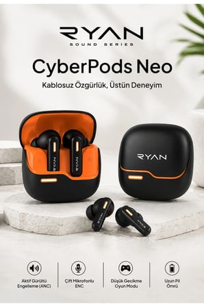 Ryan Neo ANC ENC Kablosuz Bluetooth 5.3 Kulaklık – 4 Mikrofonlu, Gürültü Engelleme, Düşük Gecikmeli Oyun Modu Siyah